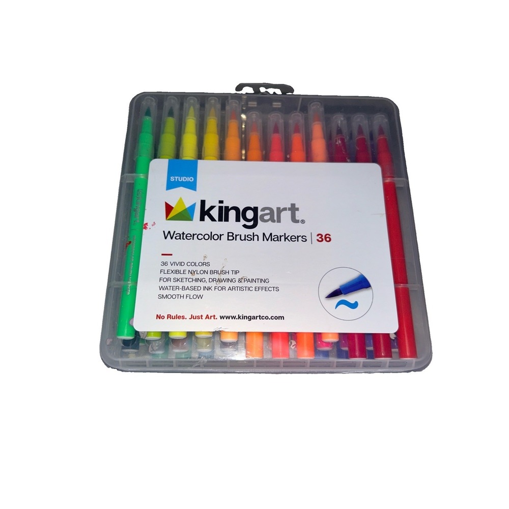 kingart Watercolor Brush Markers 36 Set Multicolor Solid Finish Brush Pens